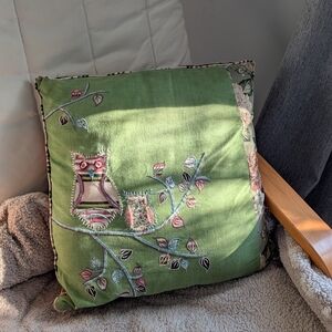 Green Owl Embroidered Cushion